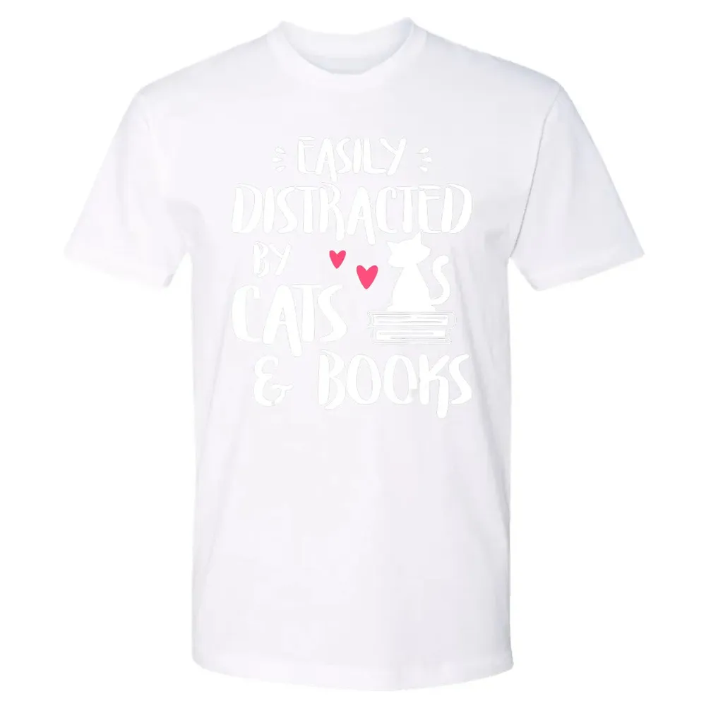 Easily Distracted by Cats and Books   Cat & Book Lover Premium Unisex T-shirt - 4