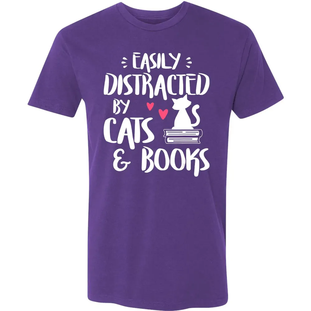 Easily Distracted by Cats and Books   Cat & Book Lover Premium Unisex T-shirt - 7