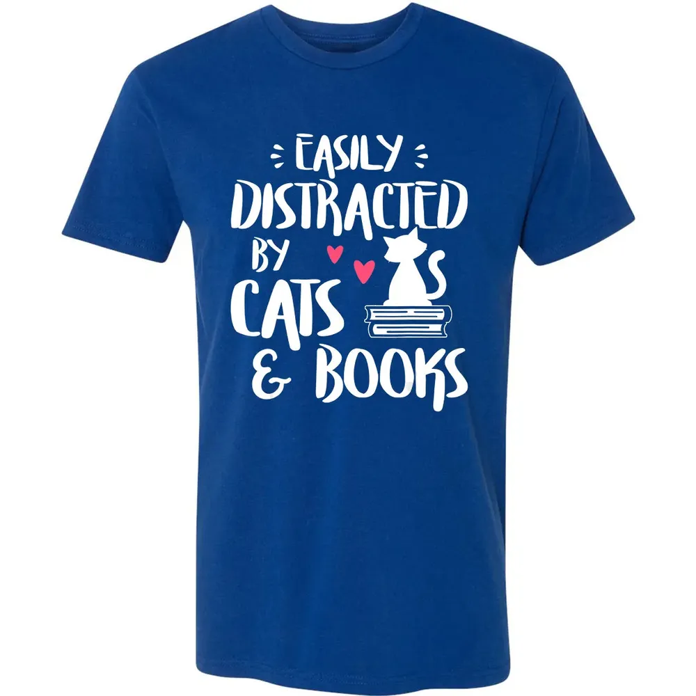 Easily Distracted by Cats and Books   Cat & Book Lover Premium Unisex T-shirt - 10