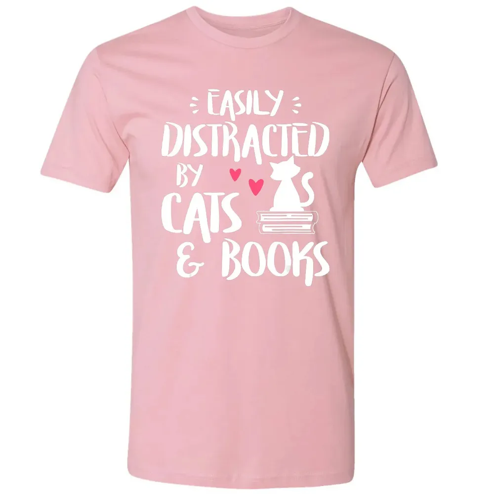 Easily Distracted by Cats and Books   Cat & Book Lover Premium Unisex T-shirt - 3