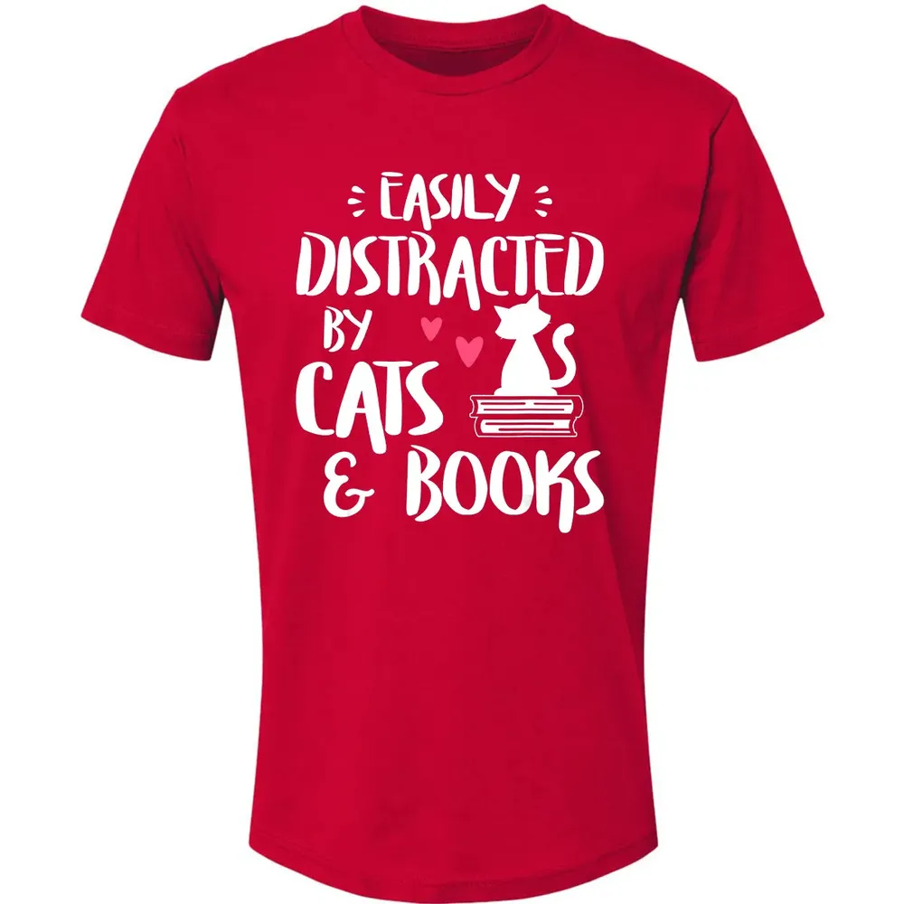 Easily Distracted by Cats and Books   Cat & Book Lover Premium Unisex T-shirt - 6