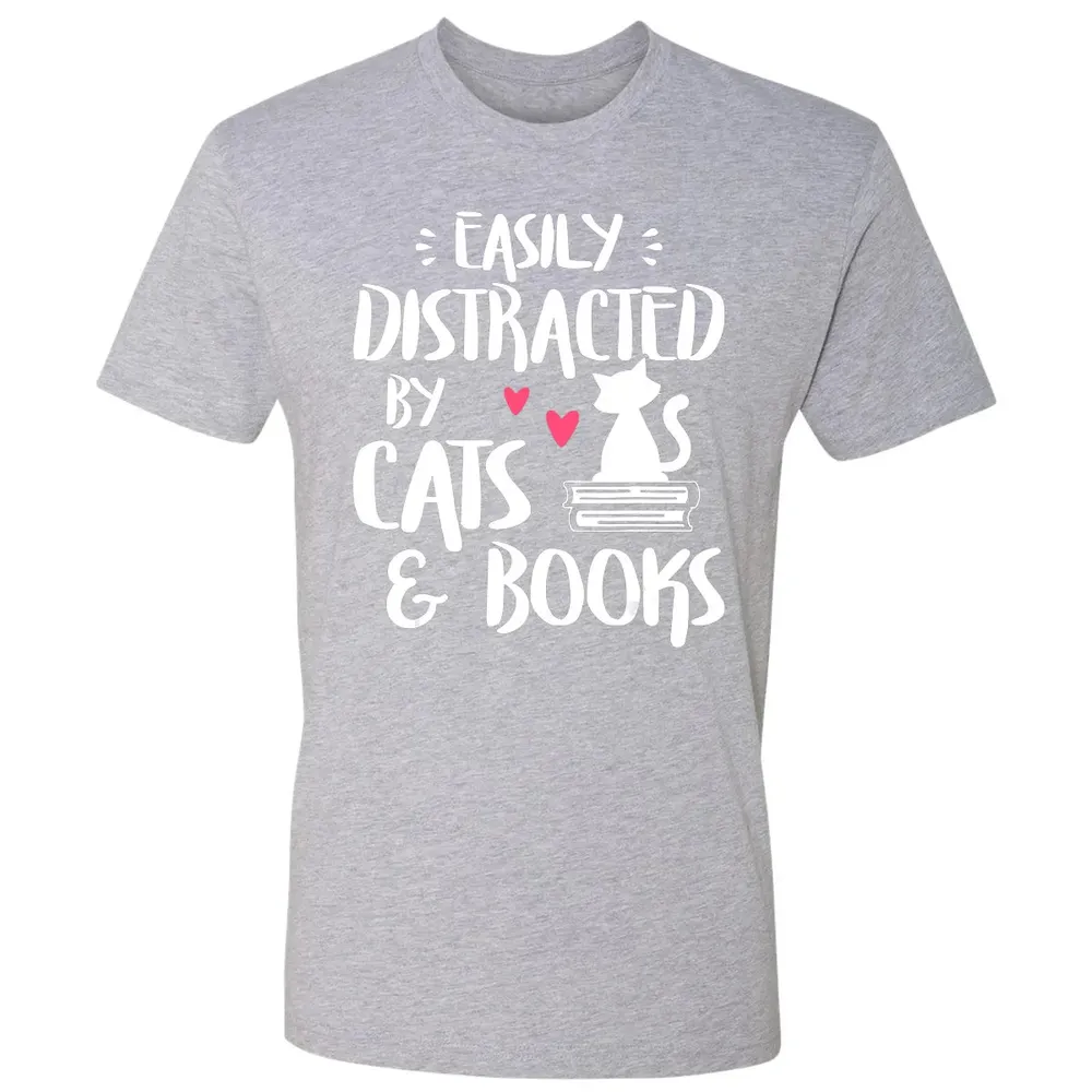 Easily Distracted by Cats and Books   Cat & Book Lover Premium Unisex T-shirt - 9