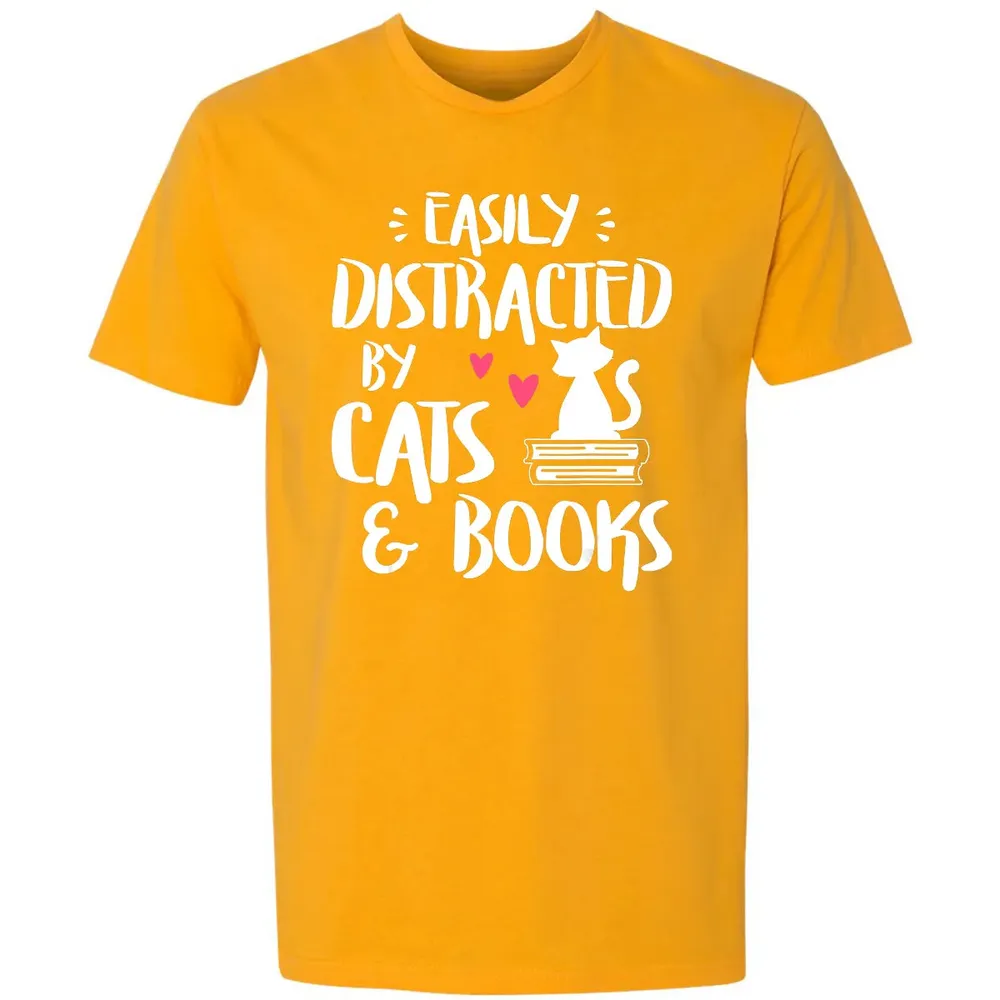 Easily Distracted by Cats and Books   Cat & Book Lover Premium Unisex T-shirt - 11