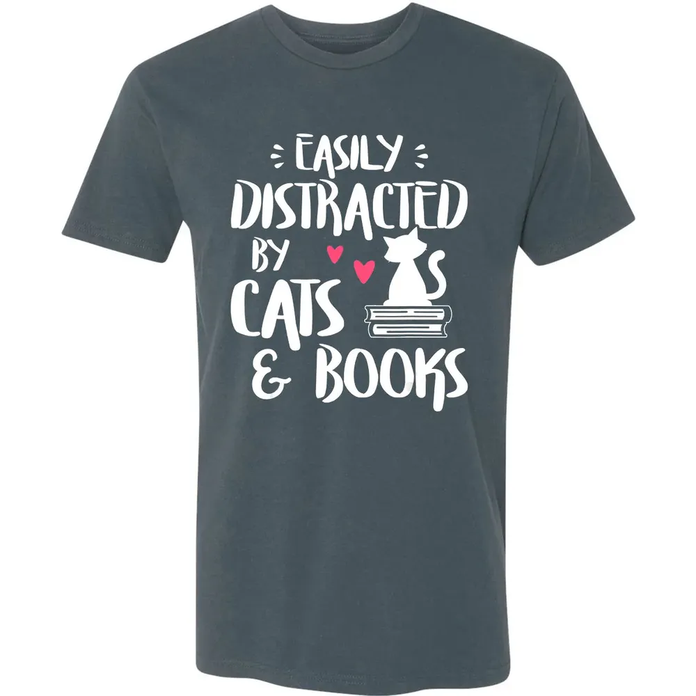 Easily Distracted by Cats and Books   Cat & Book Lover Premium Unisex T-shirt - 14