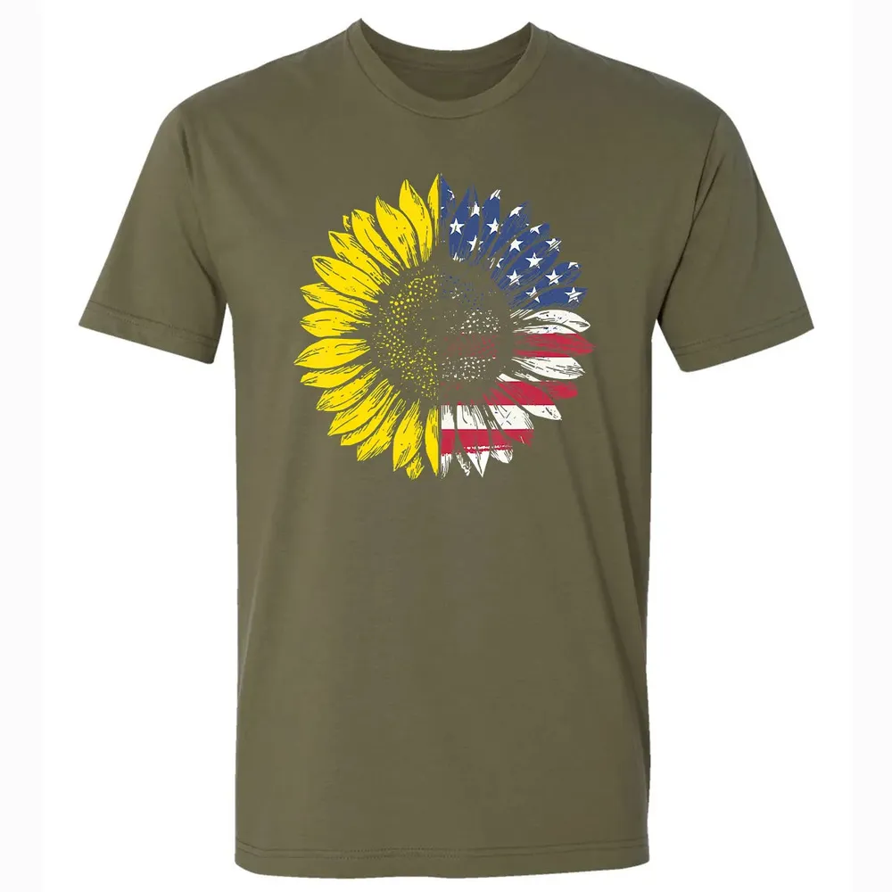 Sunflower American Flag Patriotic 4th Of July T Premium Unisex T-shirt - 5