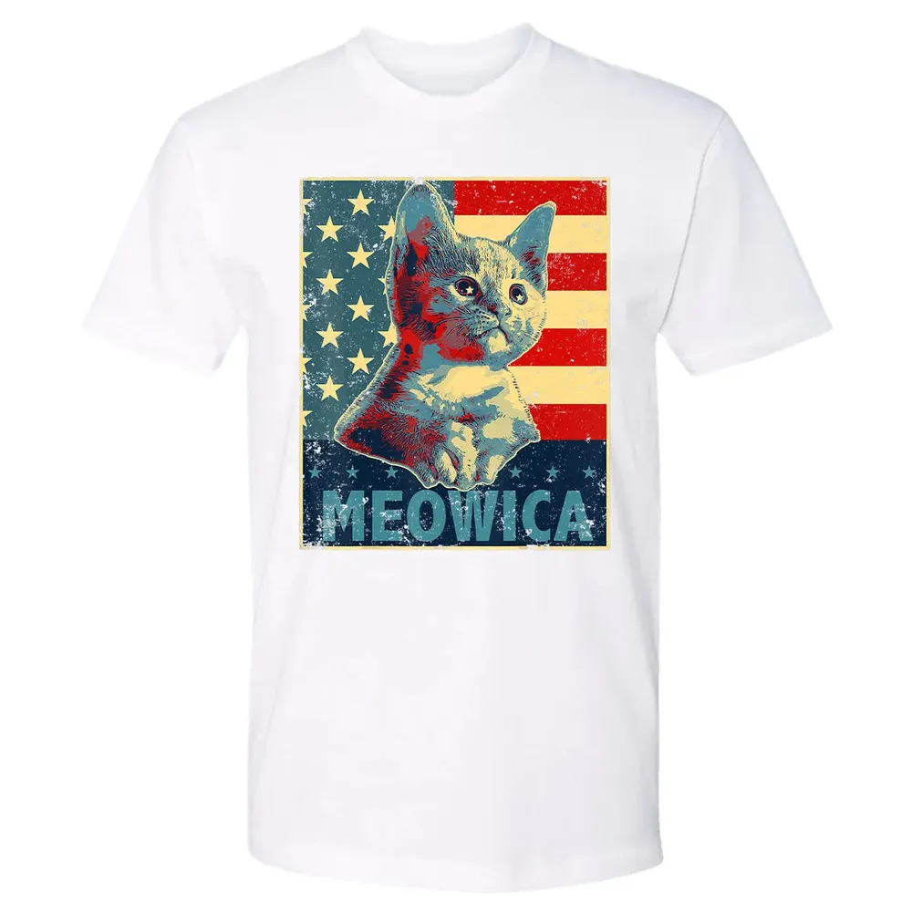 Meowica Cat 4th of July Patriotic American Flag Gift Women Premium Unisex T-shirt - 4