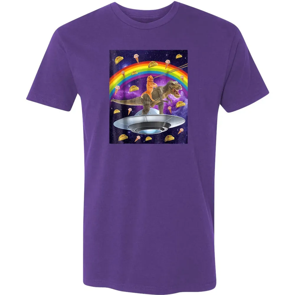 Taco Kitty Rainbow Laser Eye T Rex Riding Space Ca Premium Unisex T-shirt - 7