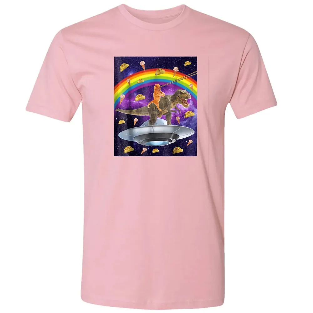 Taco Kitty Rainbow Laser Eye T Rex Riding Space Ca Premium Unisex T-shirt - 3
