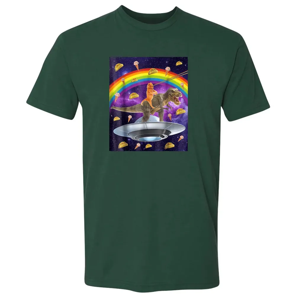 Taco Kitty Rainbow Laser Eye T Rex Riding Space Ca Premium Unisex T-shirt - 12