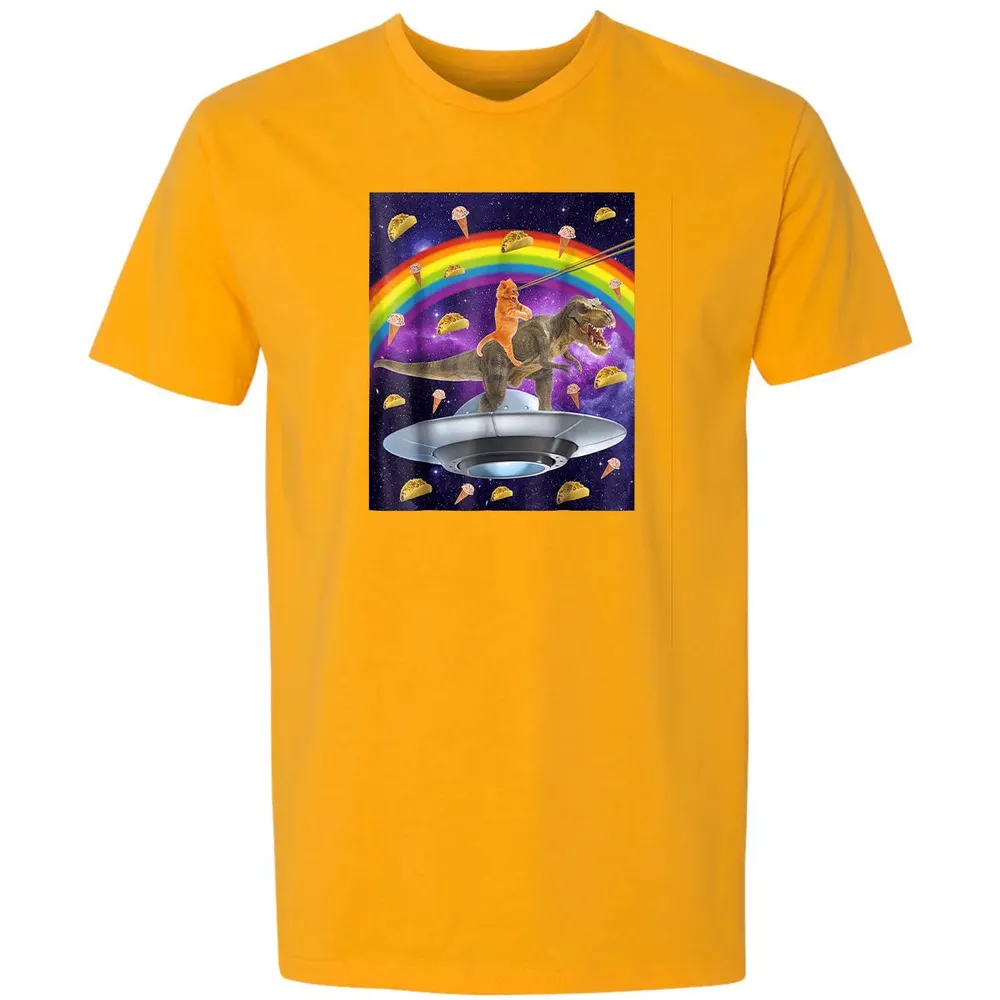 Taco Kitty Rainbow Laser Eye T Rex Riding Space Ca Premium Unisex T-shirt - 11