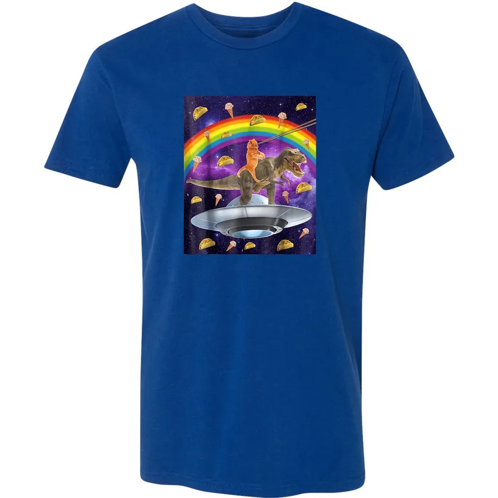 Taco Kitty Rainbow Laser Eye T Rex Riding Space Ca Premium Unisex T-shirt - 10