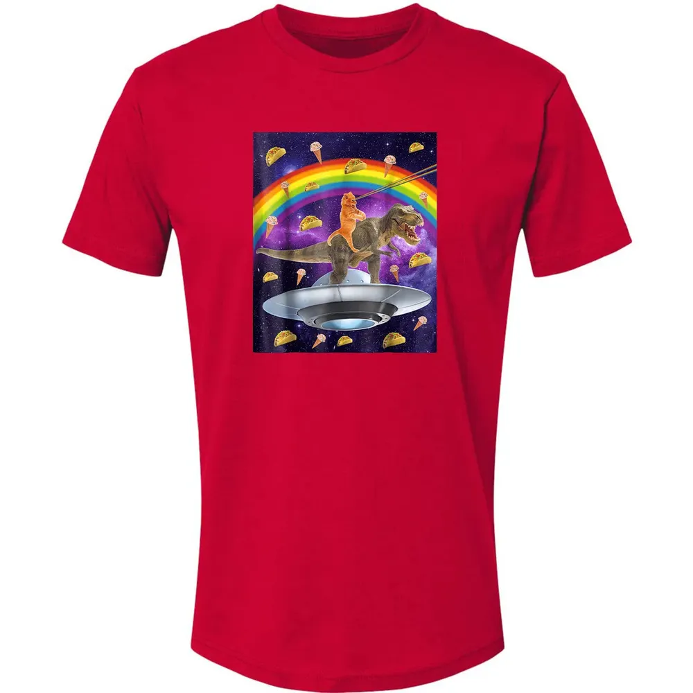Taco Kitty Rainbow Laser Eye T Rex Riding Space Ca Premium Unisex T-shirt - 6
