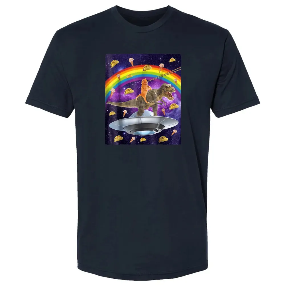 Taco Kitty Rainbow Laser Eye T Rex Riding Space Ca Premium Unisex T-shirt - 2