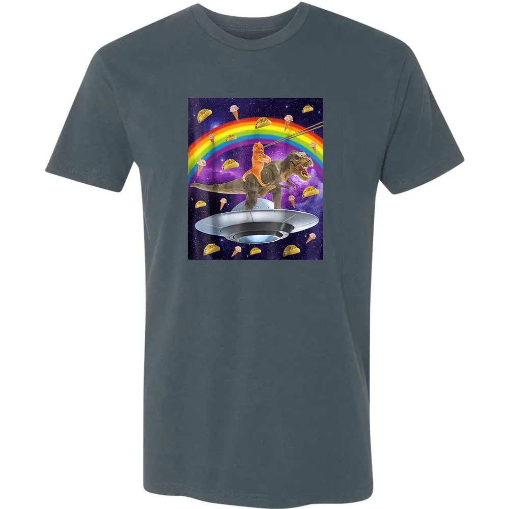 Taco Kitty Rainbow Laser Eye T Rex Riding Space Ca Premium Unisex T-shirt - 14