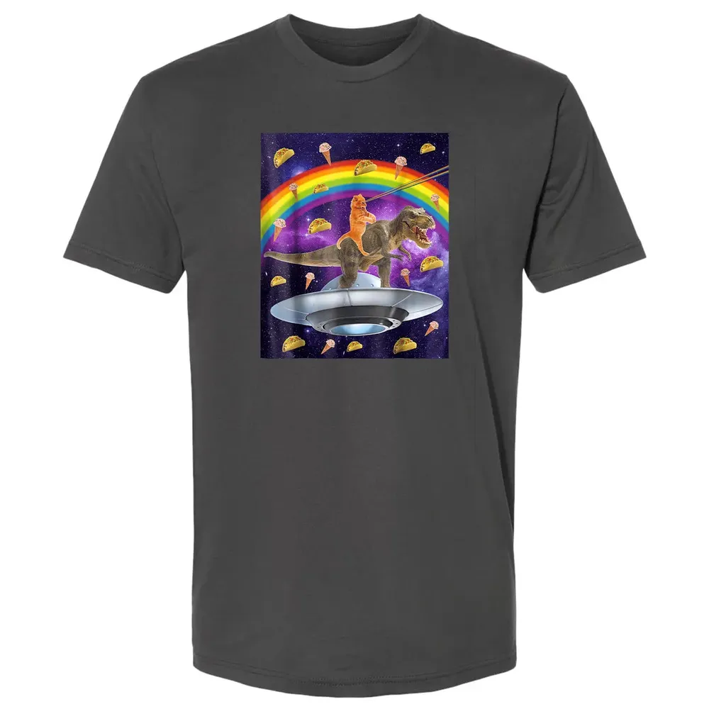 Taco Kitty Rainbow Laser Eye T Rex Riding Space Ca Premium Unisex T-shirt - 8