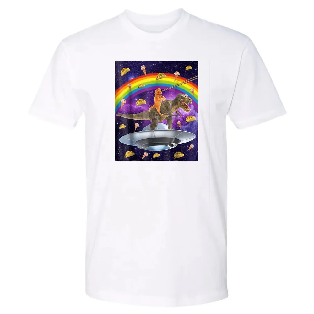 Taco Kitty Rainbow Laser Eye T Rex Riding Space Ca Premium Unisex T-shirt - 4