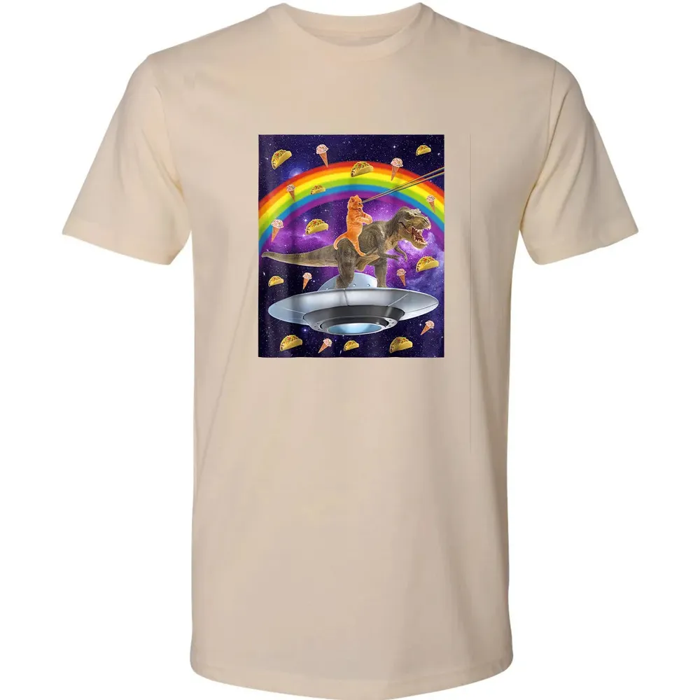 Taco Kitty Rainbow Laser Eye T Rex Riding Space Ca Premium Unisex T-shirt - 13