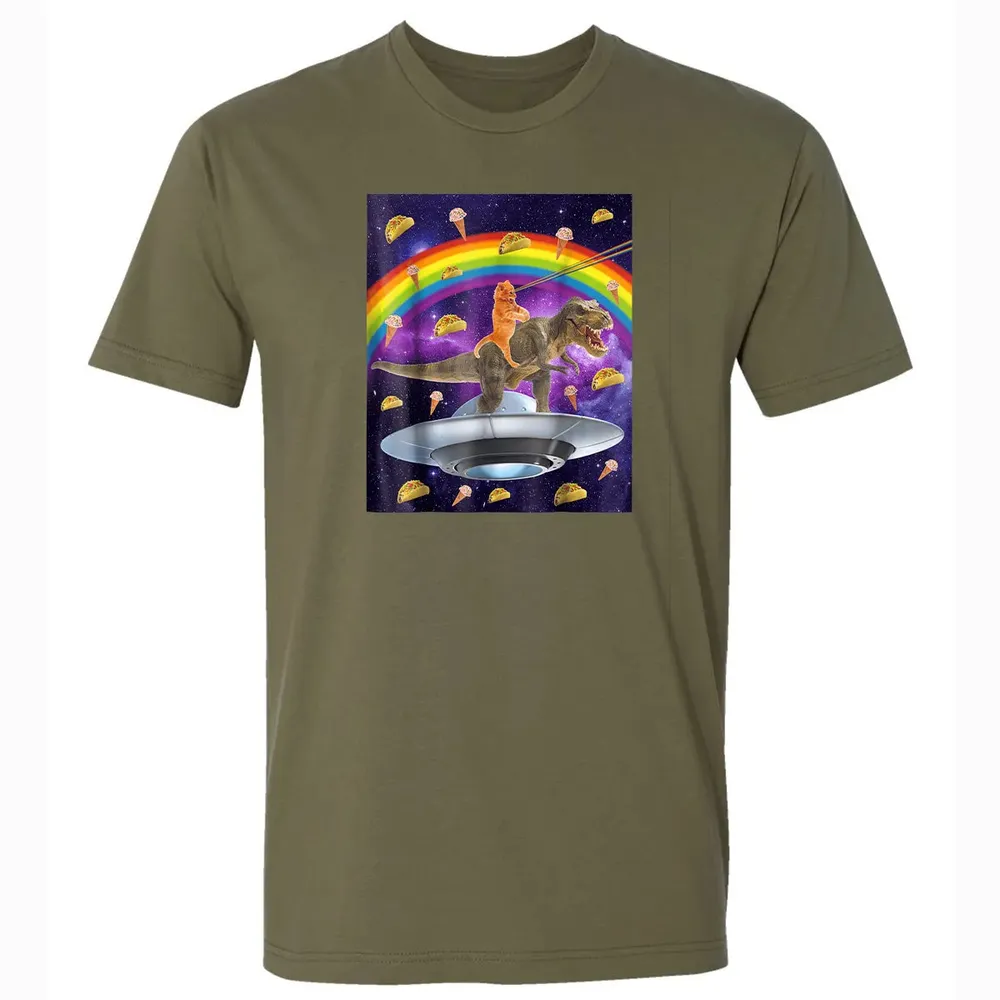 Taco Kitty Rainbow Laser Eye T Rex Riding Space Ca Premium Unisex T-shirt - 5