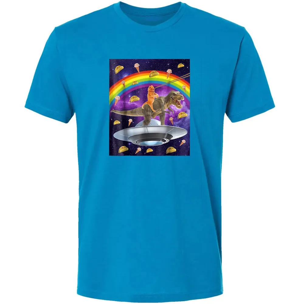 Taco Kitty Rainbow Laser Eye T Rex Riding Space Ca Premium Unisex T-shirt - 15