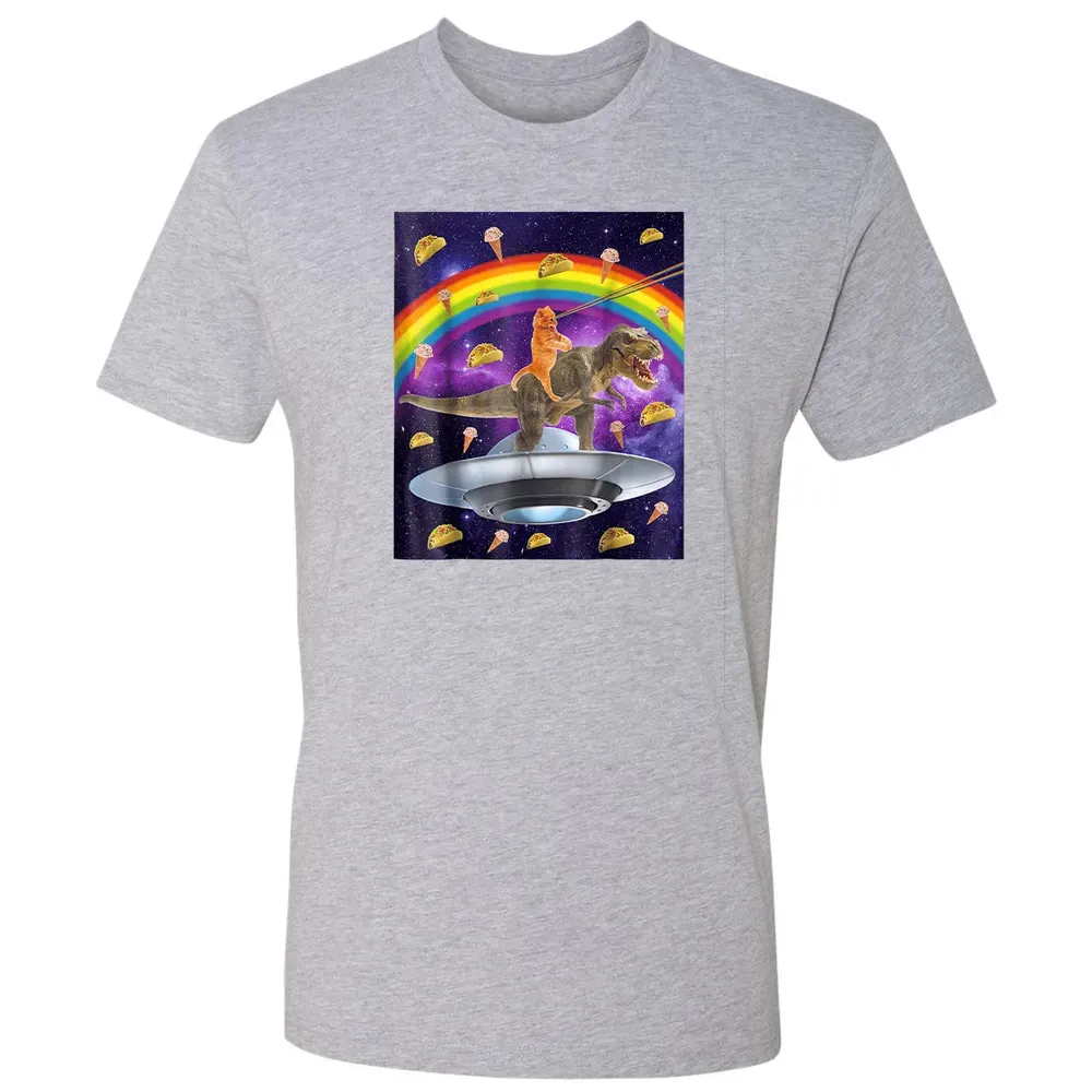 Taco Kitty Rainbow Laser Eye T Rex Riding Space Ca Premium Unisex T-shirt - 9