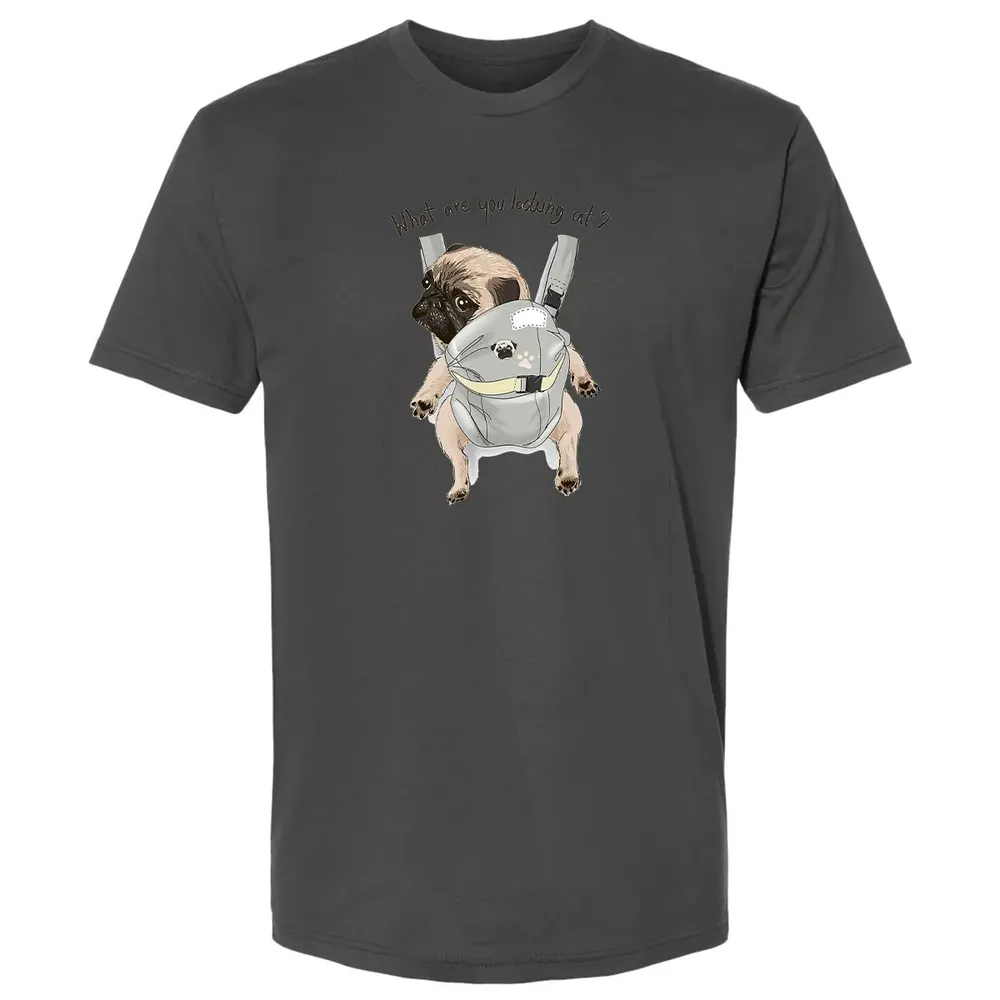 What Are You Looking At   Cute Pug In Back Carrier Premium Unisex T-shirt - 8
