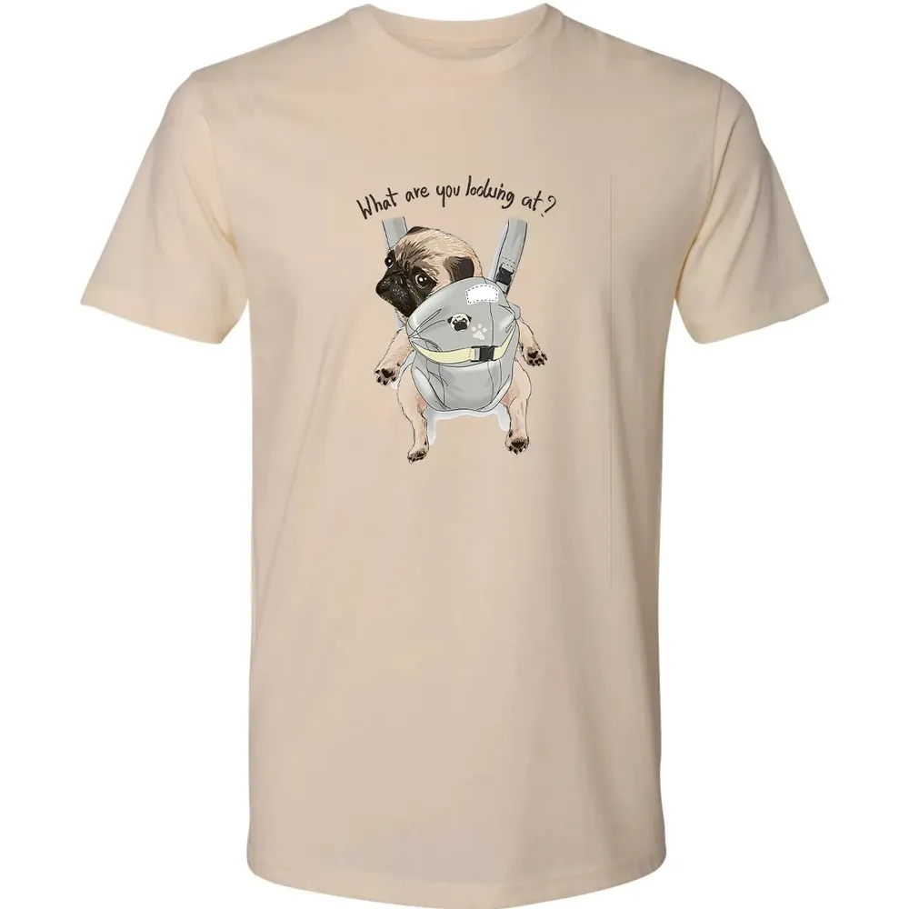 What Are You Looking At   Cute Pug In Back Carrier Premium Unisex T-shirt - 2