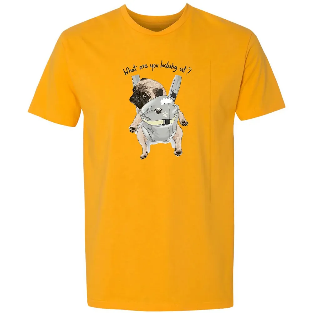 What Are You Looking At   Cute Pug In Back Carrier Premium Unisex T-shirt - 11