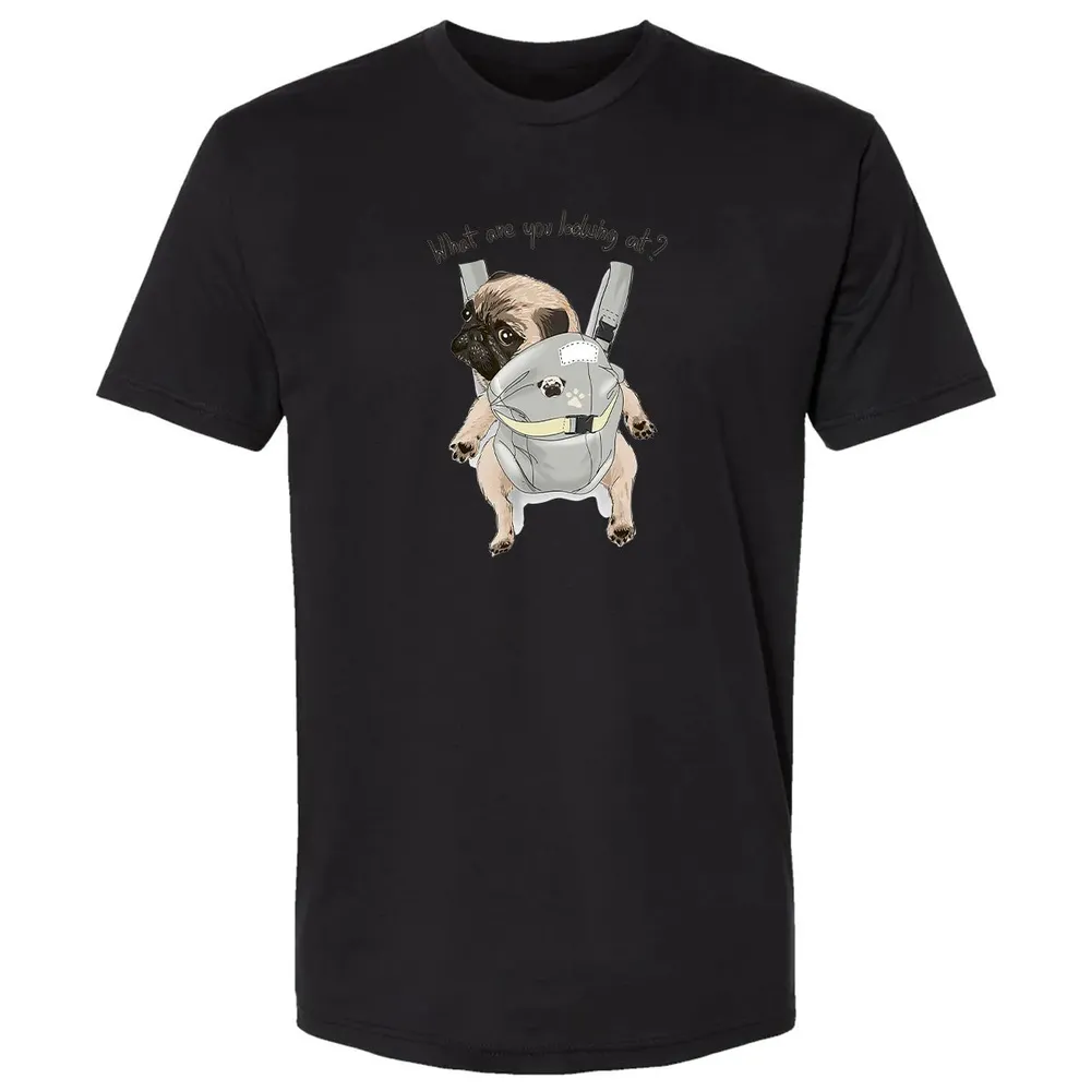 What Are You Looking At   Cute Pug In Back Carrier Premium Unisex T-shirt - 15