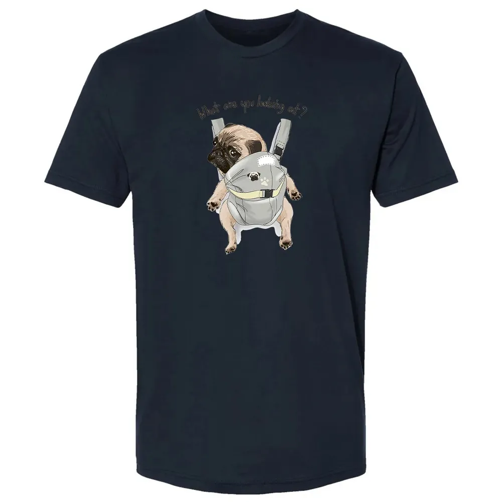 What Are You Looking At   Cute Pug In Back Carrier Premium Unisex T-shirt - 13