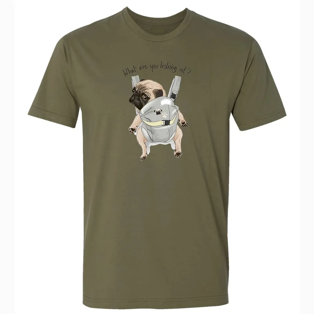 What Are You Looking At   Cute Pug In Back Carrier Premium Unisex T-shirt - 5