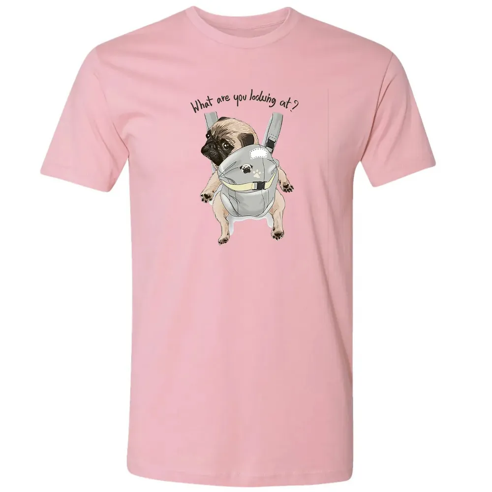 What Are You Looking At   Cute Pug In Back Carrier Premium Unisex T-shirt - 3