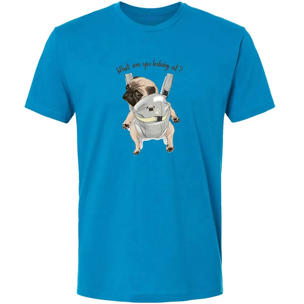 What Are You Looking At   Cute Pug In Back Carrier Premium Unisex T-shirt - 4