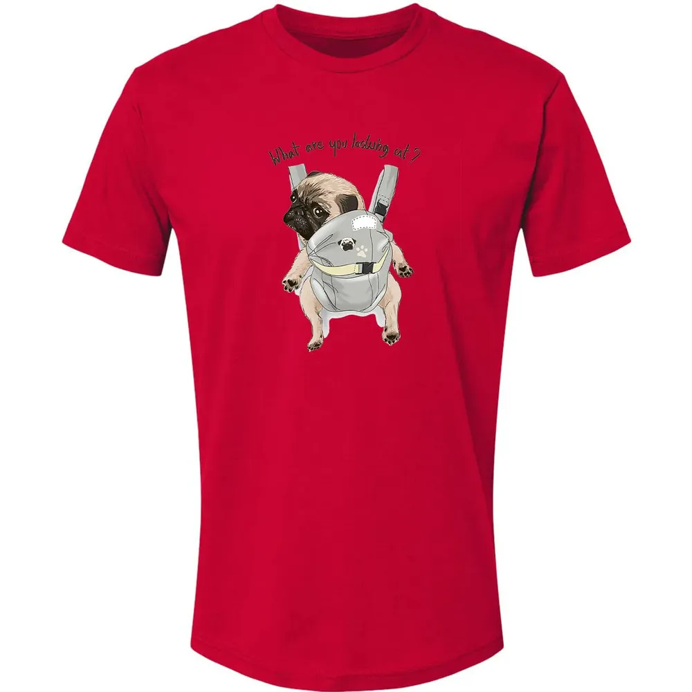 What Are You Looking At   Cute Pug In Back Carrier Premium Unisex T-shirt - 6