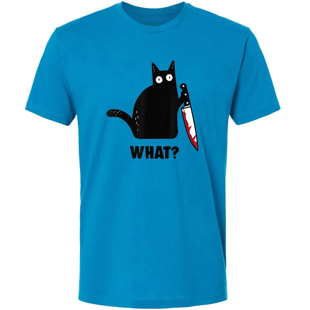 Cat What Funny Black Ca, Murderous Cat With Knife Premium Unisex T-shirt - 4