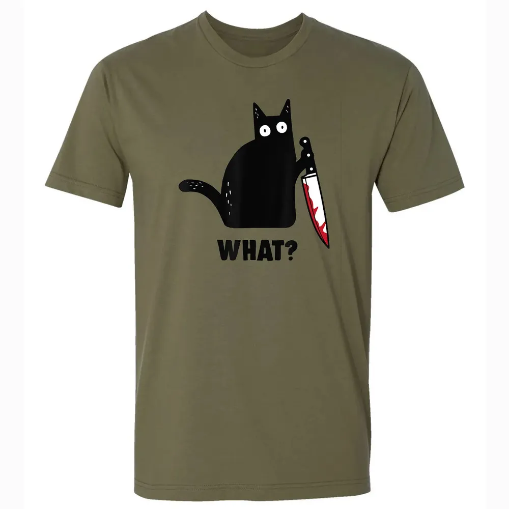 Cat What Funny Black Ca, Murderous Cat With Knife Premium Unisex T-shirt - 5