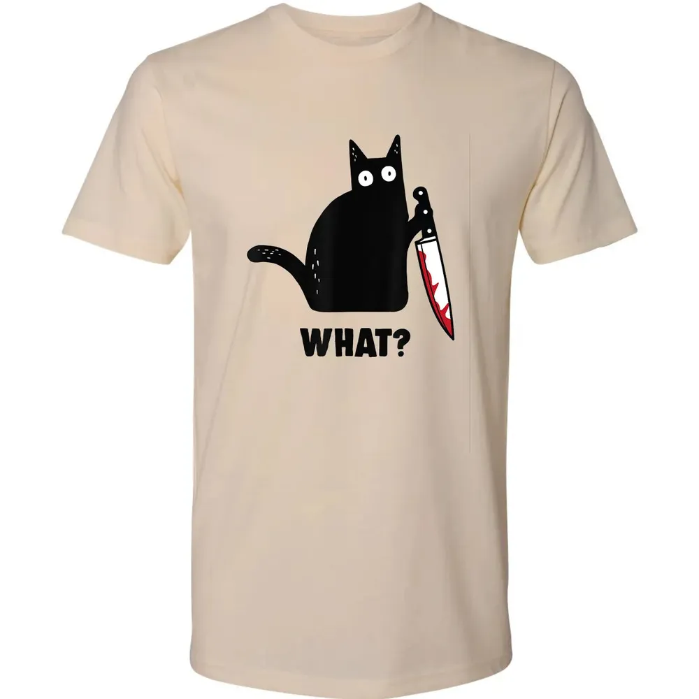 Cat What Funny Black Ca, Murderous Cat With Knife Premium Unisex T-shirt - 2
