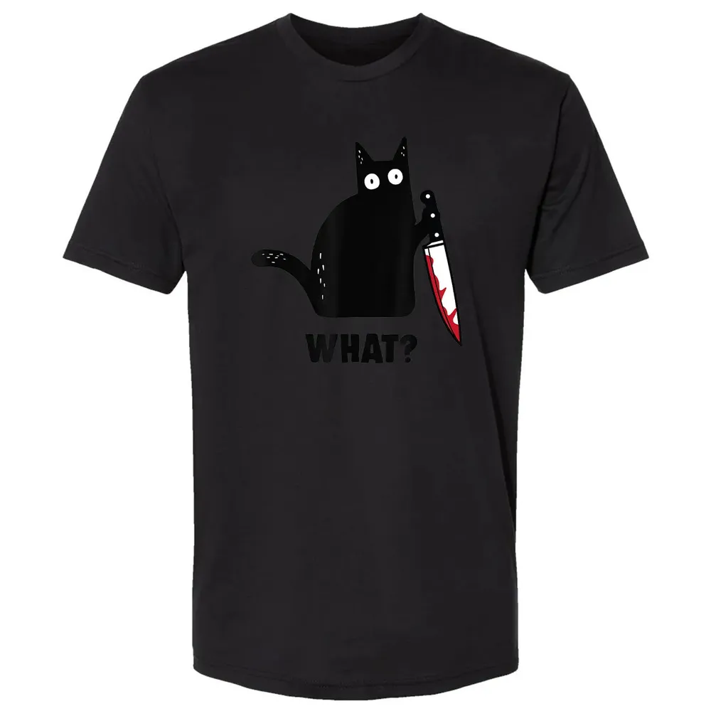 Cat What Funny Black Ca, Murderous Cat With Knife Premium Unisex T-shirt - 15