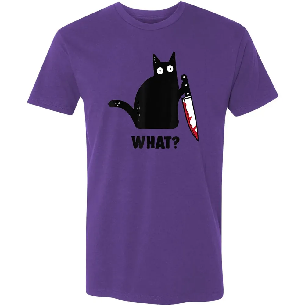 Cat What Funny Black Ca, Murderous Cat With Knife Premium Unisex T-shirt - 7