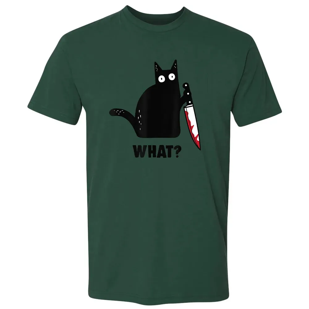 Cat What Funny Black Ca, Murderous Cat With Knife Premium Unisex T-shirt - 12