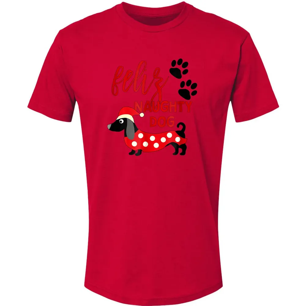 Dachshund Christmas   Funny Feliz Naughty Dog Xmas Premium Unisex T-shirt - 6