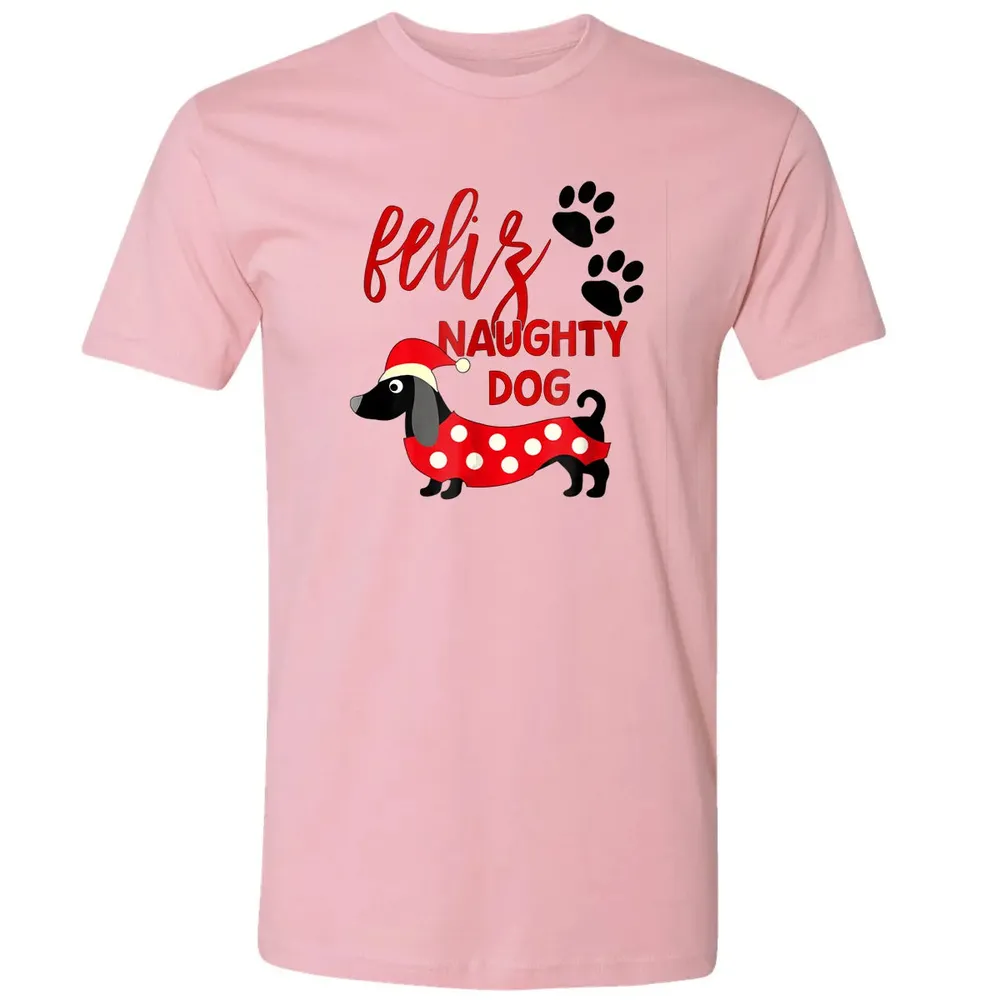 Dachshund Christmas   Funny Feliz Naughty Dog Xmas Premium Unisex T-shirt - 3