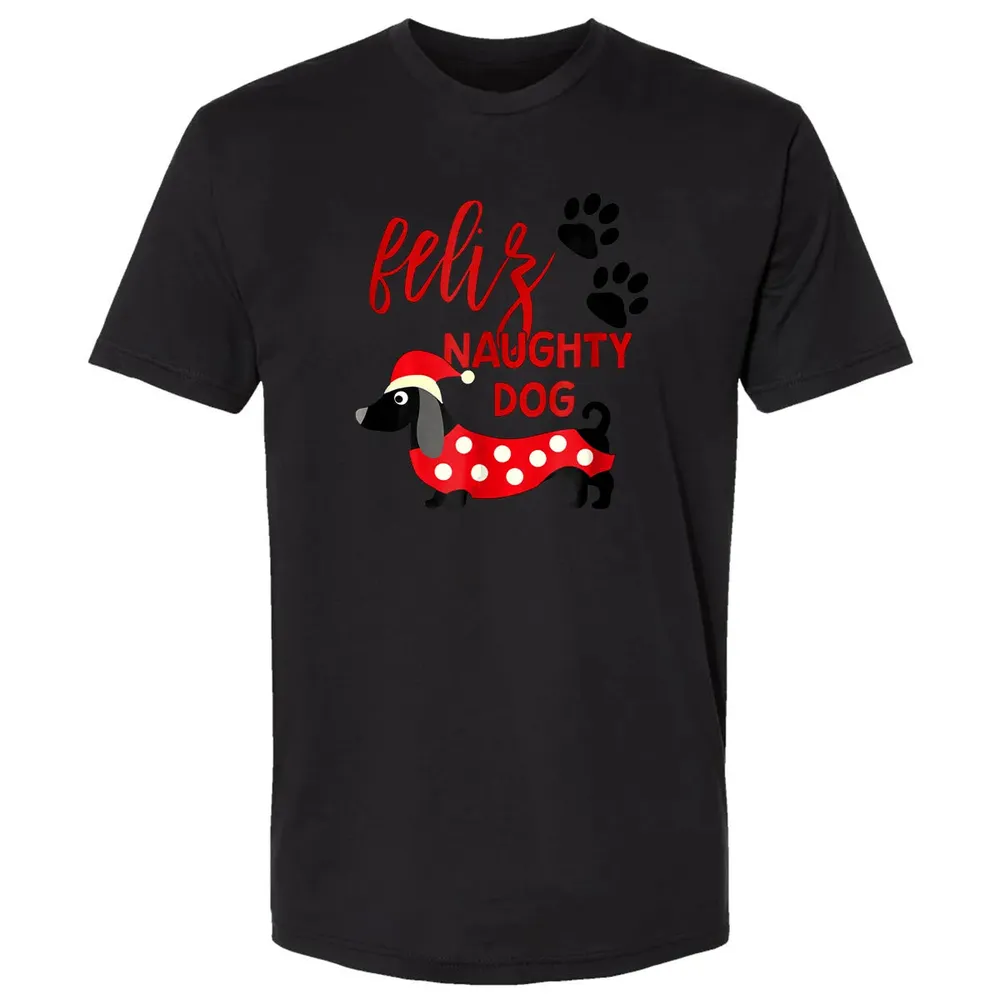 Dachshund Christmas   Funny Feliz Naughty Dog Xmas Premium Unisex T-shirt - 15