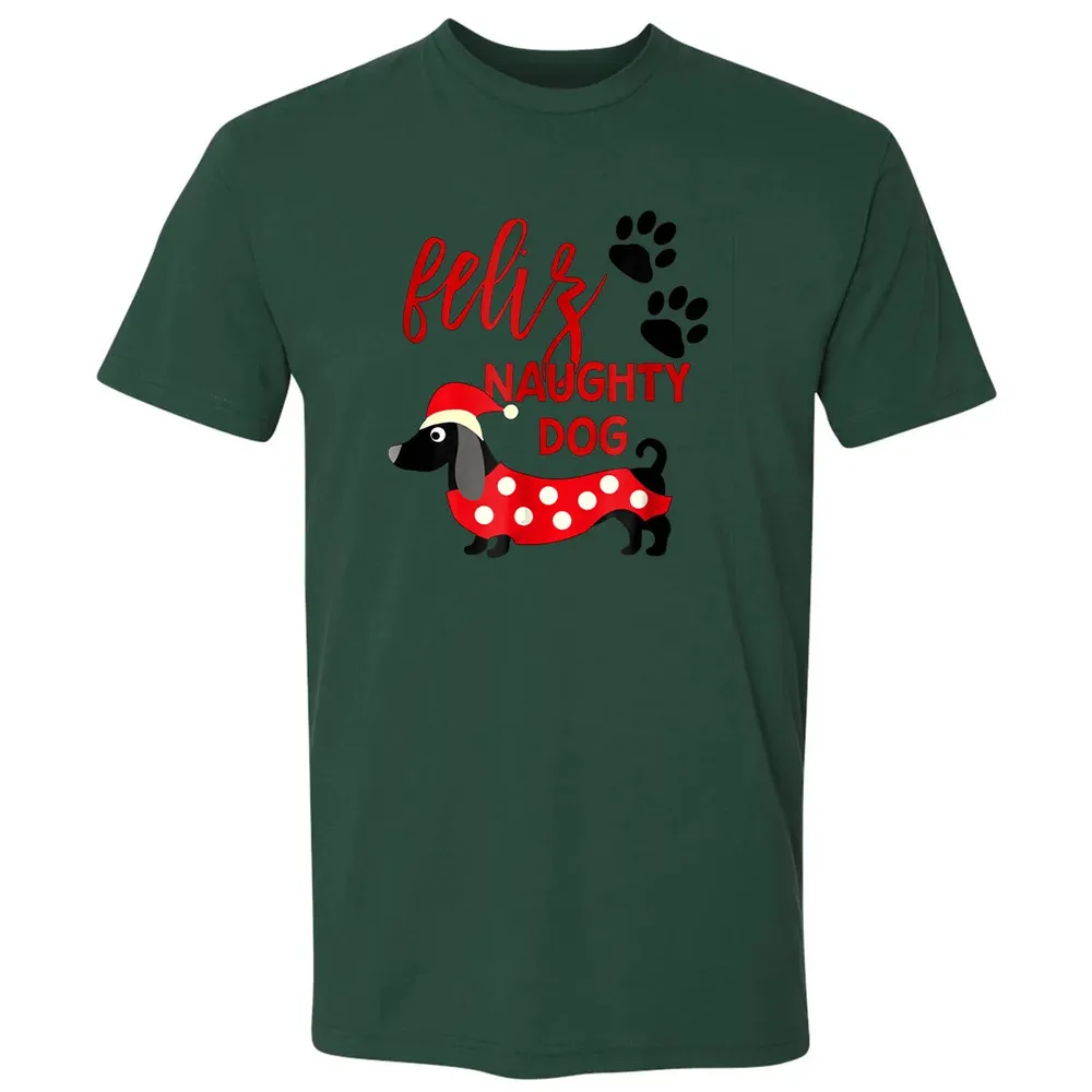 Dachshund Christmas   Funny Feliz Naughty Dog Xmas Premium Unisex T-shirt - 12