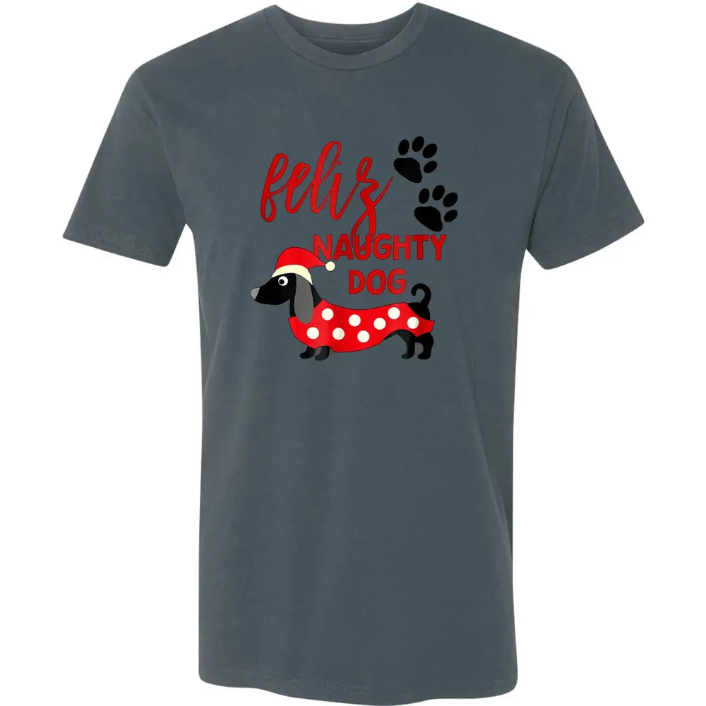 Dachshund Christmas   Funny Feliz Naughty Dog Xmas Premium Unisex T-shirt - 14