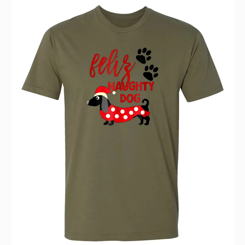 Dachshund Christmas   Funny Feliz Naughty Dog Xmas Premium Unisex T-shirt - 5