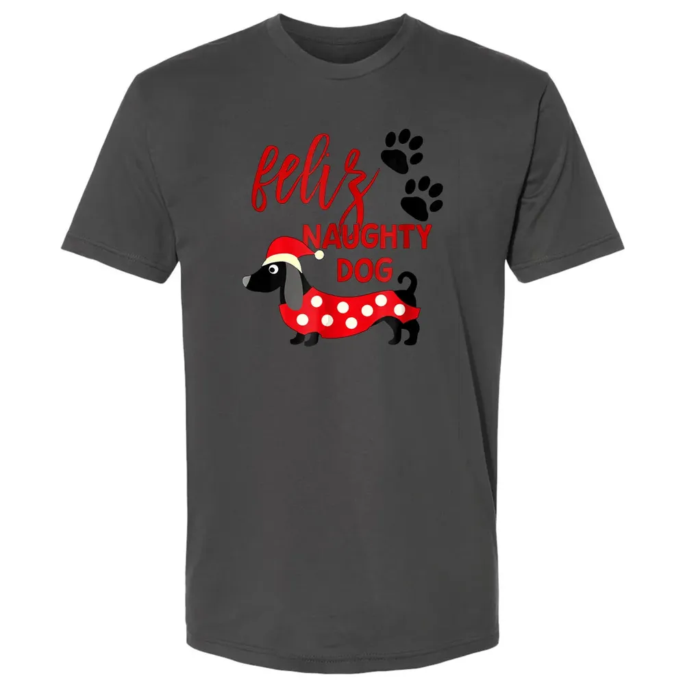 Dachshund Christmas   Funny Feliz Naughty Dog Xmas Premium Unisex T-shirt - 8