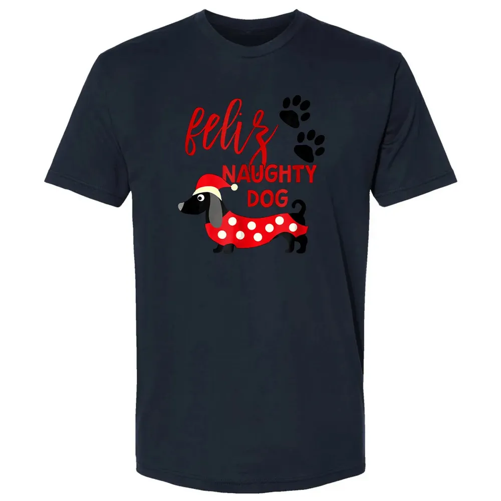 Dachshund Christmas   Funny Feliz Naughty Dog Xmas Premium Unisex T-shirt - 13