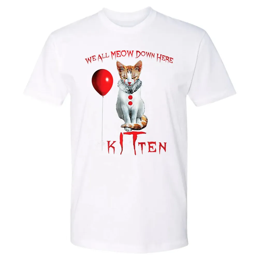 We All MEOW Down Here Clown Cat Kitten Premium Premium Unisex T-shirt - 4