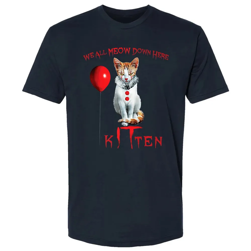 We All MEOW Down Here Clown Cat Kitten Premium Premium Unisex T-shirt - 2