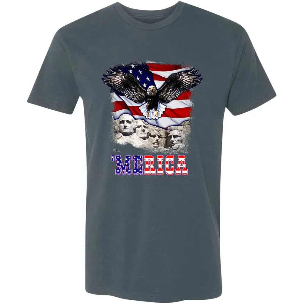 Merica 4th Of July American Flag Mount Rushmore Bald Eagle Premium Unisex T-shirt - 14